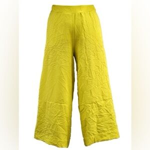 Chiara Cocol Guia Lime Green Lagenlook Cropped Crinkle High Rise Pants EUC Sz L